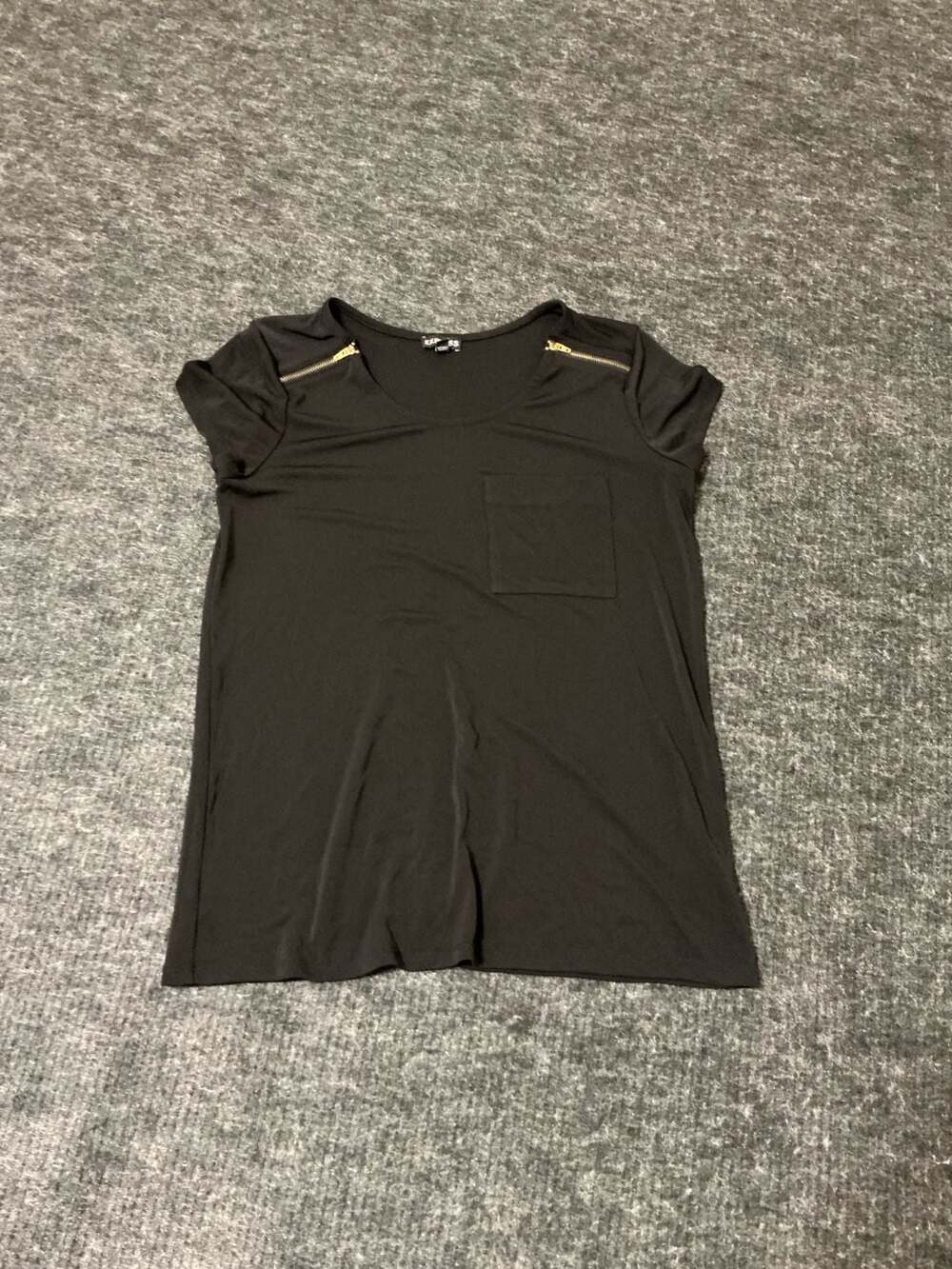EXPRESS Black Short Sleeve Top Womens with Gold Shoulder Zippers Size S